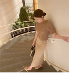KYLETHOMASW  -  Summer Hollow Out Korean Women's Short Shirts O-Neck Bohemian Short Sleeve Knitted Sexy Tops Female