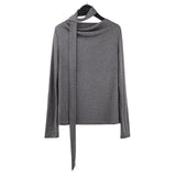 Kylethomasw Vintage Pleated Lace-up Casual Long-sleeved T-shirt Women Autumn New High Street Solid Color All Match Tops