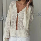 KYLETHOMASW  -  Women Loose Fit Cardigans Smocked Tops Y2k Front Hook Button V Neck Knitted Sweater Autumn Long Sleeve Knitwear Streetwear