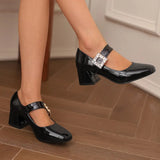 KYLETHOMASW  -  Plus Size 48 Women Patent Leather Mary Jane Shoes Sparkly Crystal Rhinestone Burgundy White Block Heel Pumps Party Shoe