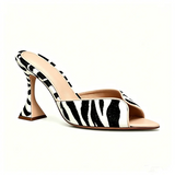 KYLETHOMASW  -  Women Zebra Print Flared Cone Heel Mules Open Toe Backless Slide Sandals Animal Stripes High Heels  Party Summer Fashion Ladies