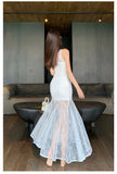 KYLETHOMASW  -  French Luxurious Heavy Craftsmanship Elegant Vacation Evening Dress Women's Lace Off-Shoulder Tulle Backless Long Dress High-end