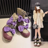 KYLETHOMASW  -  Belted Bow Ankle Boots, Summer-autumn New Style, Retro Women's Flat Boots