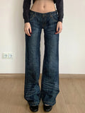KYLETHOMASW  -  Y2K Distressed Patchwork Jeans Women's Low Rise Straight Leg Denim Pants Casual Vintage Korean Fashion Trousers Decorative Jeans