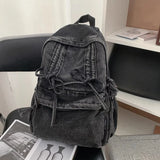 KYLETHOMASW  -  Lace-up Bow Denim Mochila Large Capaci School Bag Spacious Durable Mochilas Mujer Classical Bolsos Backpack Bolsas Feminina