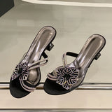 KYLETHOMASW  -  Outdoor Party Fashion Crystal Flower Women Slipper Transparent Sandal Rhinestone Low Heels Mules Slide Shoes Zapatos Mujer