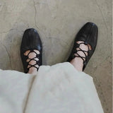 KYLETHOMASW  -  Ballet Shallow Flat Shoes Soft Commuting Casual Shoes 2025 Spring and Autumn Retro Cross-laced Flat Mary Jane Shoes