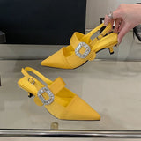 KYLETHOMASW  -  Luxury Fashion Rhinestones Party Ladies Thin Heels Sandals Shoes Female Buckle Footwear Women Medium Heels Sandals Pumps Shoes