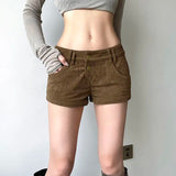 KYLETHOMASW  -  Autumn/Winter Retro Furry Leopard Pattern Spliced Corduroy Shorts for Women Low Waist Slim Sexy Spicy Girl Pocket Hot Pants