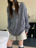 KYLETHOMASW  -   Grey Women Mid-Length Sweaters Retro 2024 Knitted Lace Patchwork Slim New Autumn Sweet Chic Gentle Pullovers