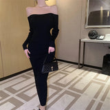 KYLETHOMASW  -  Sexy Dresses Women Long Sleeve Backless Elegant Slash Neck Backless Vintage Elegant Party Dress Temperament Ladies