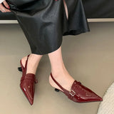 KYLETHOMASW  -  Luxury Pointed Toe Red Buckle Thin Low Heel Women Shallow Shoe New Fashion Brand Design Slingback Party Women Slope Heel Sandals