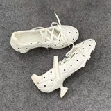 KYLETHOMASW  -  Novelty Polka Dot Sports Ballet Shoes Woman Fashion Strange Heel Design Round Toe Mary Jane Shoe Cross Lace Up Casual High Heels