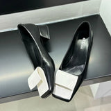KYLETHOMASW  -  Elegant Mixed Color Square Toe Shallow Mouth Women High Heel Comfortable Brand Designer Office Women Low Heeled Women Wedge Shoe