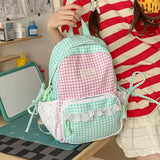KYLETHOMASW  -  Cute Patchwork Student Book Backpack Ladies Lace Bow Decor Multi Pocket Daily Travel Shoulder Bag Women Fashion Back Packs