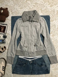 KYLETHOMASW  -  Harajuku Vintage Gray Sweatshirt Women Early Autumn New Long Sleeve Jackets Y2k Streetwear Punk Stand Collar Coat