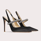 KYLETHOMASW  -  Silk Luxury Sexy Pointed Toe High Heels Womens Elegant Rhinestone Party Dress Ladies Brand Pumps Mules Sandals Zapatos De Mujer