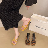 KYLETHOMASW  -  New Rhinestone Square Head Sandals Women's Temperament Socialite Style Fine Heel High Heel Women's Sandals
