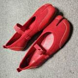 KYLETHOMASW  -  Women's Suede Mary Jane Flats Strap Design Split - Toe Comfortable Casual Shoes Stylish Daily/Lounge Footwear