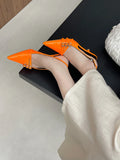 KYLETHOMASW  -  Orange Ladie Pumps Pink High Heels Sexy Pointed Toe Slingback Shoes Women Belt Buckle Low Heel Summer Office Shoes Blue