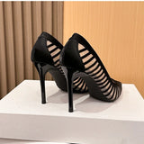 KYLETHOMASW  -  Fashion Mesh Women's Pumps New Pointed Toe Stiletto Slip-on Stripe Totem Female Sandals Classics Shallow Summer Ladies Shoes