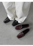KYLETHOMASW  -  Elegant Burgundy Square Toe Loafers Women Fashion Metal Buckle Stitching Designer Shoes Comfortable Commuting Flat Office Shoes