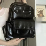 KYLETHOMASW  -  Korean Pu Leather Students Star Backpack Sweet Y2k Aesthetic Fashion Schoolbags Casual Vintage All Match Backpacks Trendy Women