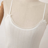 KYLETHOMASW  -  Summer white crop top women jacquard lace trim spaghetti strap cami tops sleeveless breathable relaxed fit causal camisole