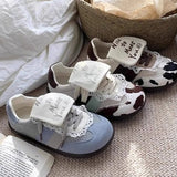 KYLETHOMASW  -  Girls Embroidery Flip Tongue Lace Trainers Breathable Mesh Soft Anti-slip Sole Niche Cow Print All-match Casual Skate Shoes