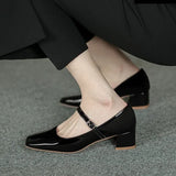 KYLETHOMASW  -  Spring Autumn Women Buckle Mary Janes Shoes Patent Leather Dress Shoes High Heels Pumps Retro Ladies Shoe Black Red