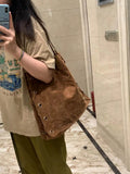 KYLETHOMASW  -  High-capacity Frosted Bandage Shoulder Bags Office Lady Vintage Simple Women Handbags Y2k Aesthetic Fashion Punk Underarm Bag