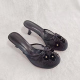 KYLETHOMASW  -  Summer mesh flower beads women slides sexy thin heel sandals