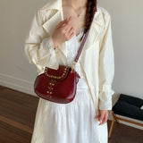 KYLETHOMASW  -  Women's Silver Leather Rivet Decor Shoulder Bag Fashion Personalized Aesthetic Daily Street Crossbody Bags Small Handbags