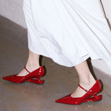 KYLETHOMASW  -  NEW Red Heel Women's Mary Jane Shoes 2025 Spring New Pointed Toe Style Buckle Leather Shoes Black Fashion Party Casual Shoes