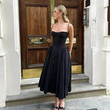 KYLETHOMASW  -  Elegant Spaghetti Strap Dress Women French Retro Party Slim A Line Solid Dress New Summer Off Shoulder Lady Vestidos
