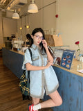 KYLETHOMASW  -  Casual Denim Suit Women's Summer Turn-down Collar Short-sleeved Shirt High Waisted Shorts Two-piece Set Fashion Female Clothes