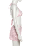 KYLETHOMASW  -  Beach 3 Piece Set Women Sexy Polka Dot Print Bandages Halter Tank Top+Shorts+Irregular Hem Skirt Fashion Trend Suits