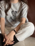 KYLETHOMASW  -  Korean Fashion Letter Cartoon Dog Print Short Sleeved T-shirt Women Summer New Cute Loose Versatile Pullover Top