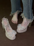 KYLETHOMASW  -  Silver Stunning Block Heels Mary Jane Shoes