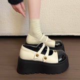 KYLETHOMASW  -  New Women Two-tone Metal Studded Platform Mary Jane Shoes Round Toe Buckle Strap Slip On Casual Summer Gothic Lolita Pumps Shoes