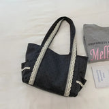 KYLETHOMASW  -  Polka Dot Lace Tote Bag Large Capacity Women's Shoulder Bag Student Commuter Handbag with Contrast Trim Lightweight Shopping Bag