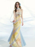 KYLETHOMASW  -  Irregular Lace Patchwork Design Stunning Printed Camisole Dress Summer French Style Sweet Slimmin Long Dress for Women