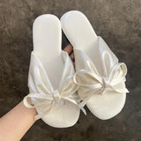 KYLETHOMASW  -  New Women Elegant Casual Bow Flat Sandals Soft Sole Open Toe Slip on Beach Outdoor Daily Wear Slippers Household Goods