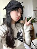 Kylethomasw White Bow Graphic Sweater Women Half High Collar Kawaii Long Sleeve Knitwear Skinny Y2k Aesthetics Autumn Winter Clothes