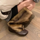 KYLETHOMASW  -  Hairy High Top Long Boots for Women In Winter Fashionable and Versatile, Knee Length, Low Heel, Warm Cotton Shoes, Snow Boots