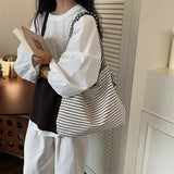 KYLETHOMASW  -  Korean Canvas Women Shoulder Bag Female Student Tote Shopper Bag Stripe Large Fashion Ladies Hand Bags Girl Woman Handbags