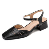 KYLETHOMASW  -  2025 Vintage Women Sandals Square Toe Thick Heels 3.5cm Buckle Strap Breathable Small Size 31 32 33 Sweet Daily Shoes