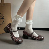 KYLETHOMASW  -  Cute Polka Dot Thick Heel Women Mary Jane Shoes Designer Buckle Strap Pumps Ladies Eelgant Butterfly-knot Dress Single Shoes