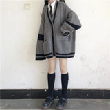 KYLETHOMASW  -  V Neck Knit Preppy Style Loose Lazy Cardigan Panelled Slim Premium All-match Jumper Vintage Korea Chic Ins Soft Fashion Sweaters