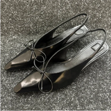 KYLETHOMASW  -  Sexy Pointed Toe Mules Pumps Women Summer Low Heel Slingback Sandals Female Fashions Retro Office Bow Designer Sandals Women